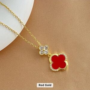 Gold and Red Clover Pendant Necklace